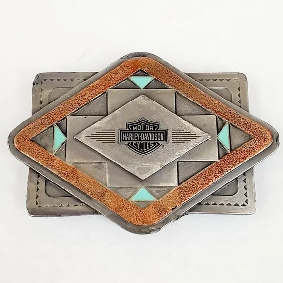HARLEY DAVIDSON Mens Vintage Southwestern Diamond Sun Belt Buckle Motorcycle B30 - Picture 1 of 10